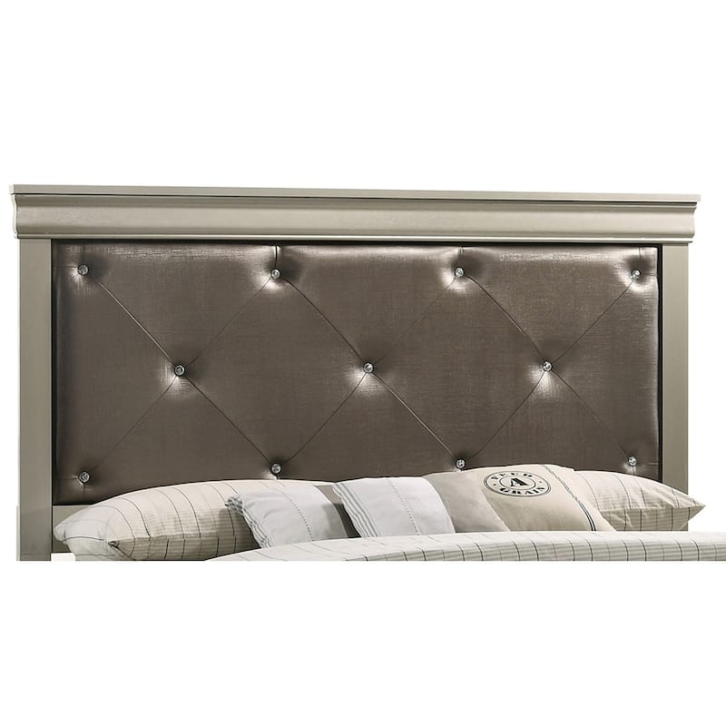 Tufted Queen Panel Bed - 85" - Silver Champagne