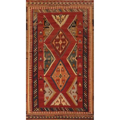 Kilim Qashqai Persian Vegetable Dye Vintage Flatweave Wool Carpet - 5'4" X 9'6"