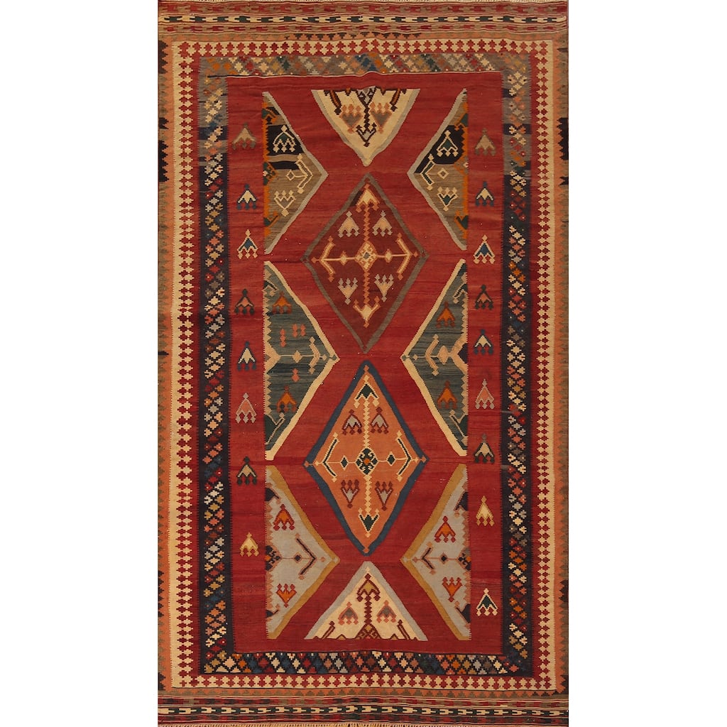 Kilim Qashqai Persian Vegetable Dye Vintage Flatweave Wool Carpet - 5'4" X 9'6"