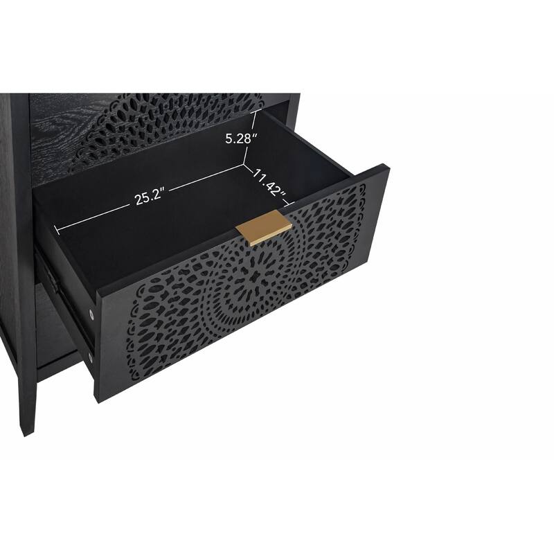 3-Drawer Cabinet with Hollow-Carved Design and Metal Handles