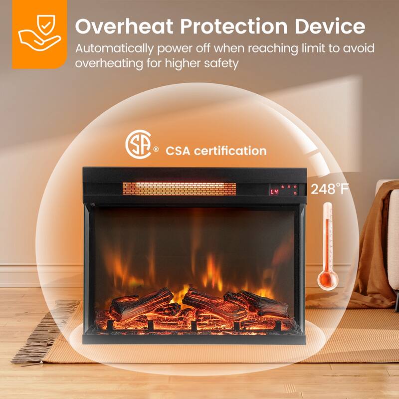 Costway 23'' 3-Sided Electric Fireplace Insert Heater 1500W with - See Details
