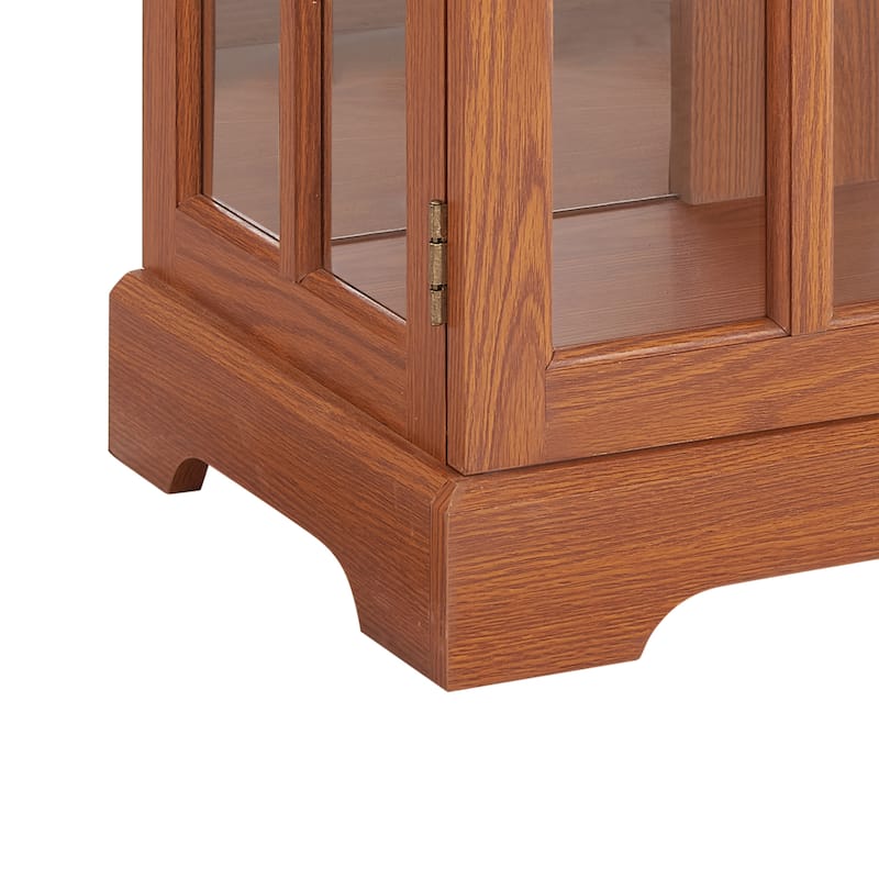 LED Curio Display Cabinet, Showcase with Adjustable Shelves & Lattice Doors, Multi-functional Glass Storage Cabinet