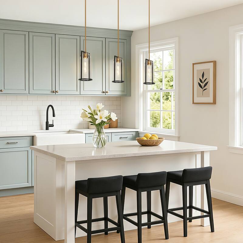 Modern 1-Light Black Gold Kitchen Island Pendant Light with Clear Glass for Dining Room