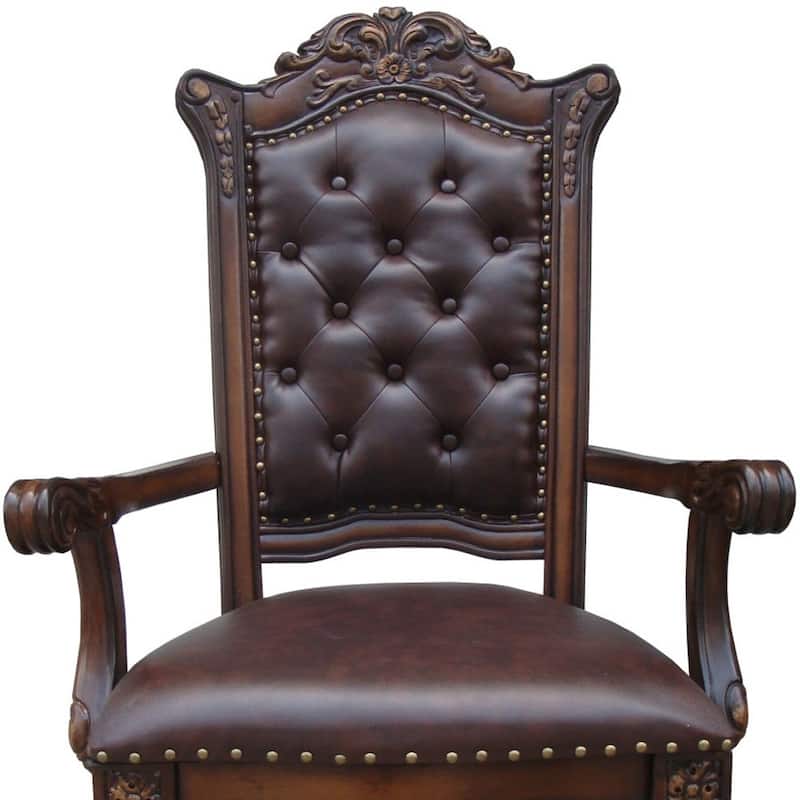 HomeRoots Set of Two Tufted Brown and Redwood Upholstered Faux Leather And Solid Wood Dining Arm Chairs