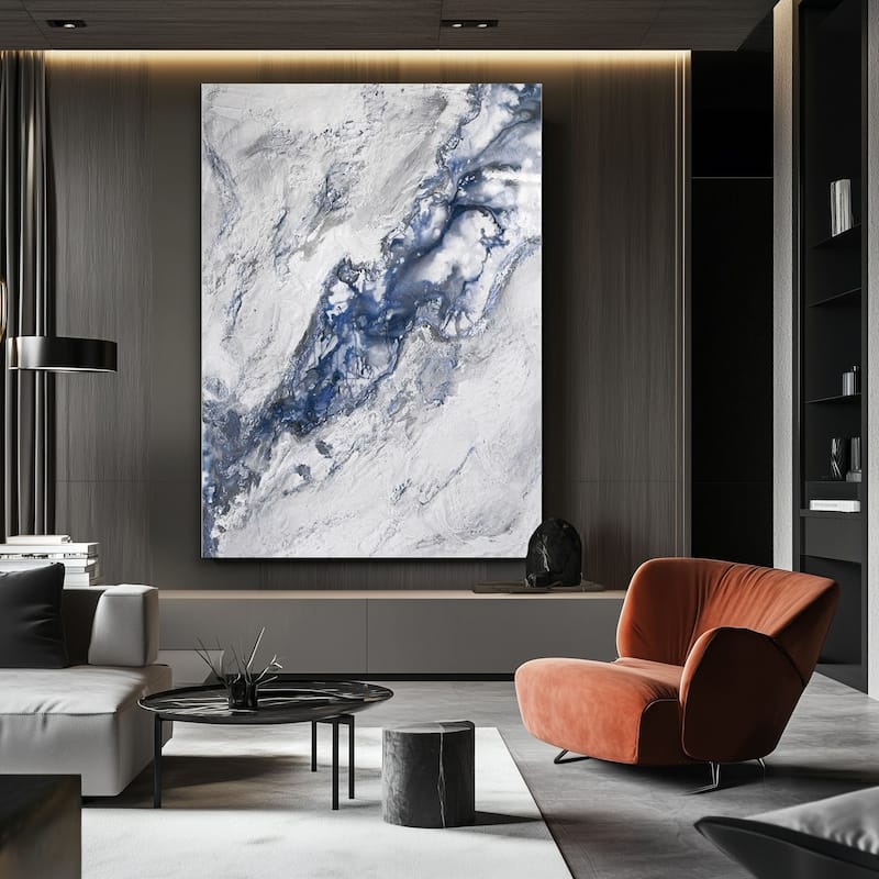 Blue Aetheris Abstract Hand Painted Oil Canvas Wall Art 47"x31" - White