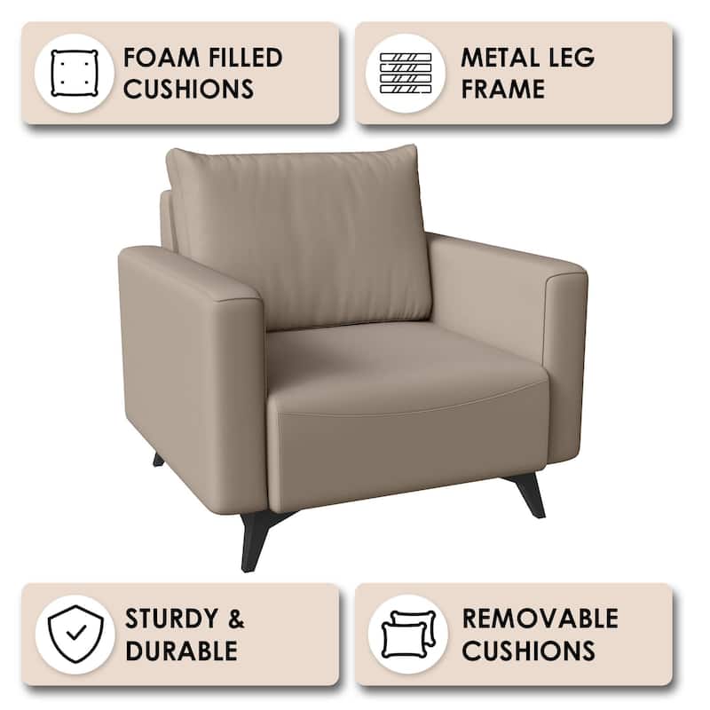 Single-Seater Sofa Modern Armchair Upholstered Vegan Leather with Metal Legs Removable Cushions Inno Series by LeisureMod