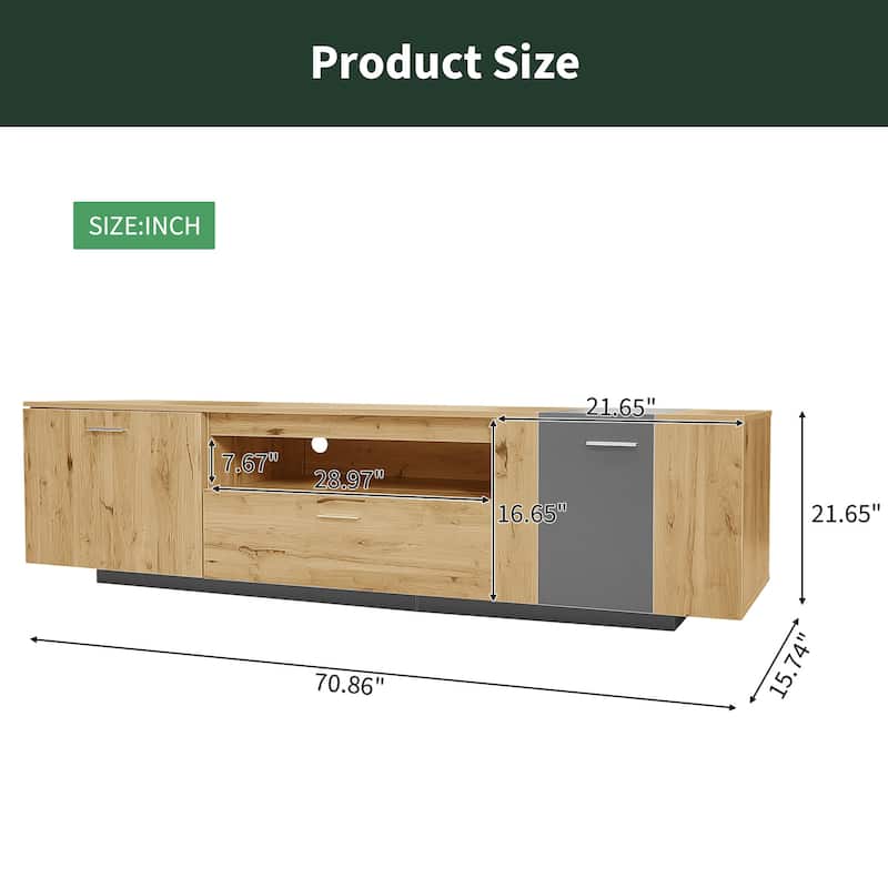 70" Modern TV Stand with 3 Cabinets & Drawer, Entertainment Center for TVs up to 80'', Living Room Television Console