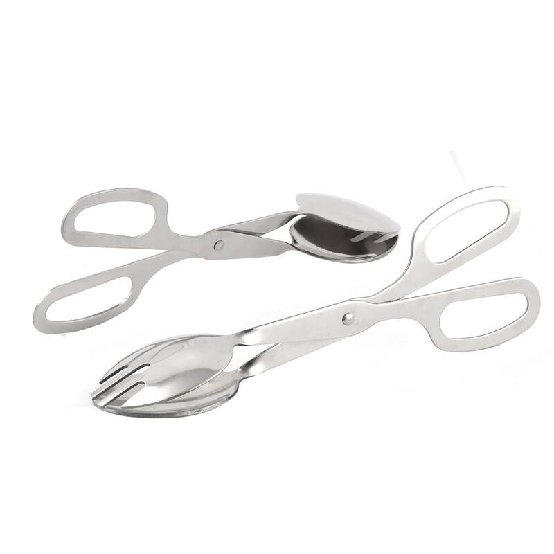 Food Cake Barbecue Stainless Steel Scissors Style Tong Clip Clamp 2 PCS - Silver Tone