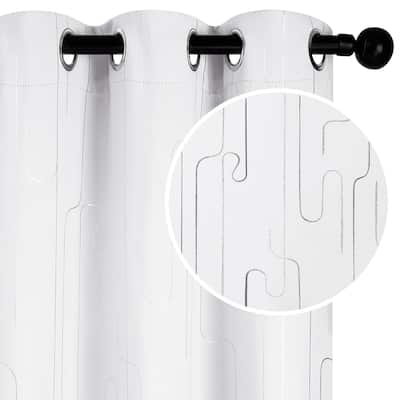 Grommet Curtains, Room Darkening Window Drapes with Lines Foil Print