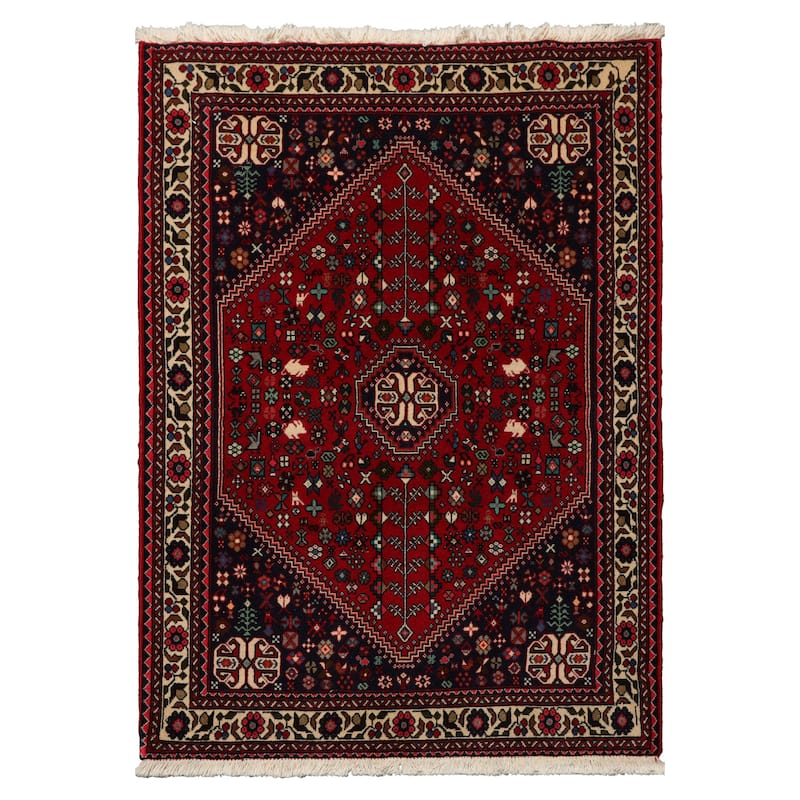 3'7''x5'1'' Hand Knotted Wool Red Abadeh Traditional Rug - 3' 7'' x 5' 1'' - 3' 7'' x 5' 1''
