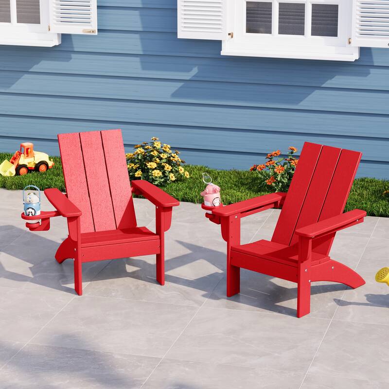 Shoreside Kids Outdoor Poly Adirondack Chair with Cup Holder (Set of 2)