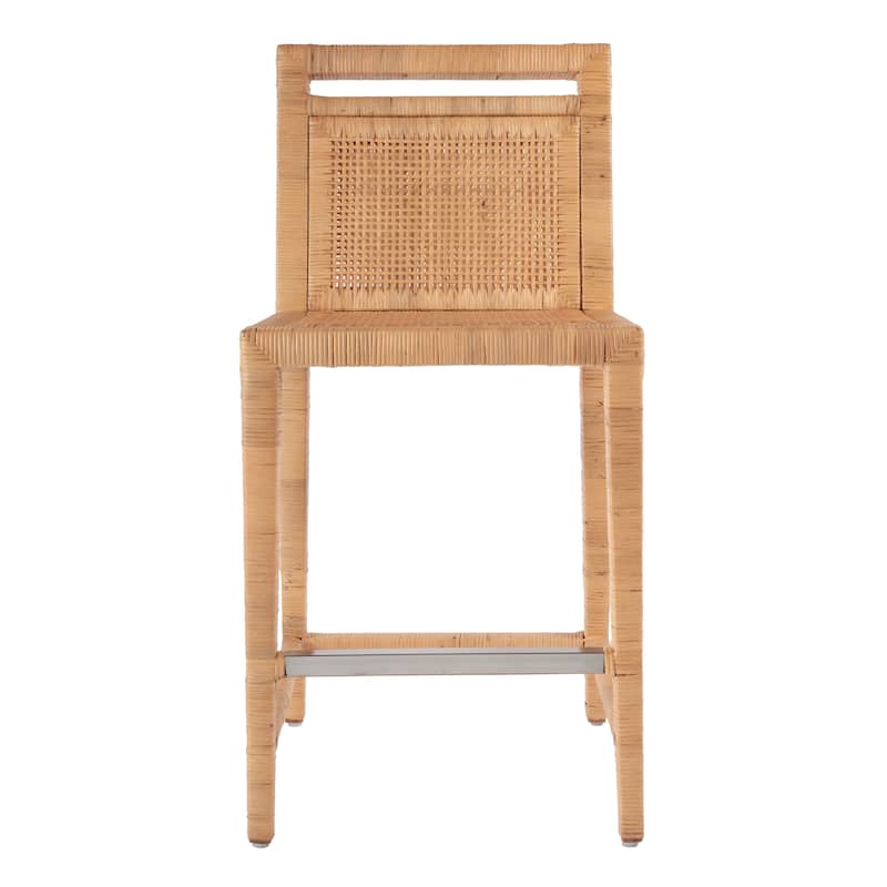 Brielle 24 in. Seat Height Rattan Woven Counter Stool with Back