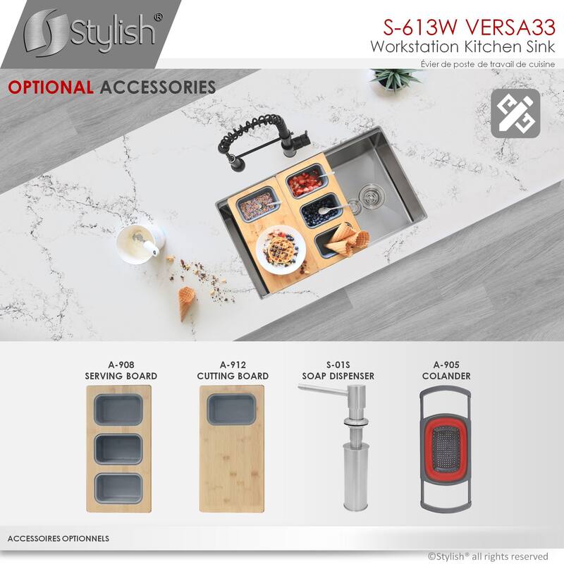 Undermount 33" Workstation Single-Bowl Stainless Steel Kitchen Sink