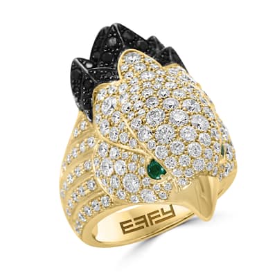 Effy Women's 18K Yellow Gold Diamond,Black Diamond,Natural Emerald Ring