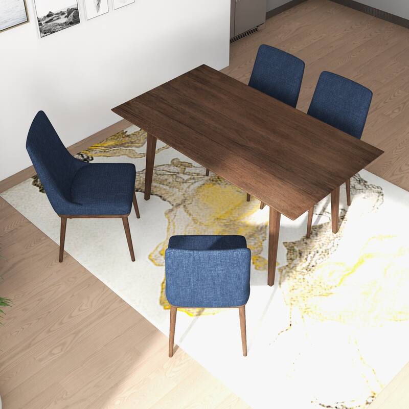 Andrea 5-Piece Mid-Century Dining Set with 4 Velvet Dining Chairs in Blue