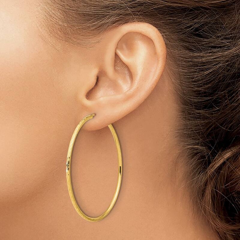 Curata 14k Yellow Gold Polished and Satin and Sparkle Cut Endless Hoop Earrings - 53.3x2mm
