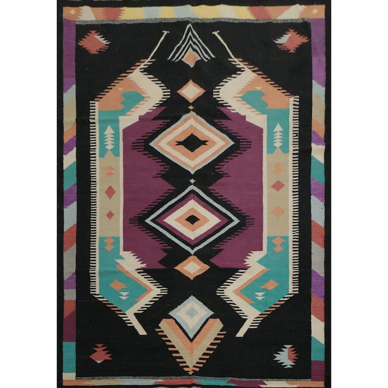 Hand Woven Oriental 100% Wool Carpet Southwestern Tribal Black Kilim Area Rug - 9' 10'' X 8' 4''