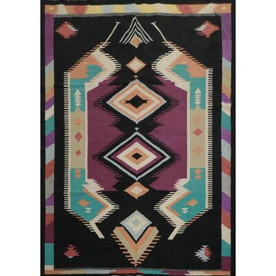Hand Woven Oriental 100% Wool Carpet Southwestern Tribal Black Kilim Area Rug - 9' 10'' X 8' 4''
