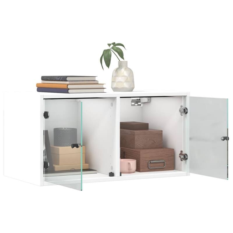 vidaXL Wall Cabinet White Engineered wood, Glass Medium Wall Cabinet - 27.0 x 27.0 x 13.8 in