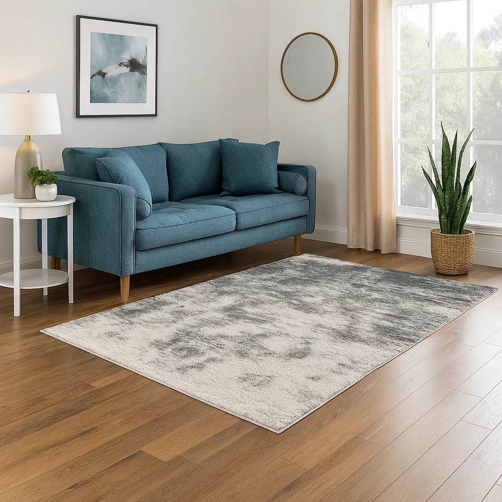 Pax 5 x 7 Modern Area Rug, Smoky Paint Design, Fabric, Medium, Cream, Gray - 5 x 7