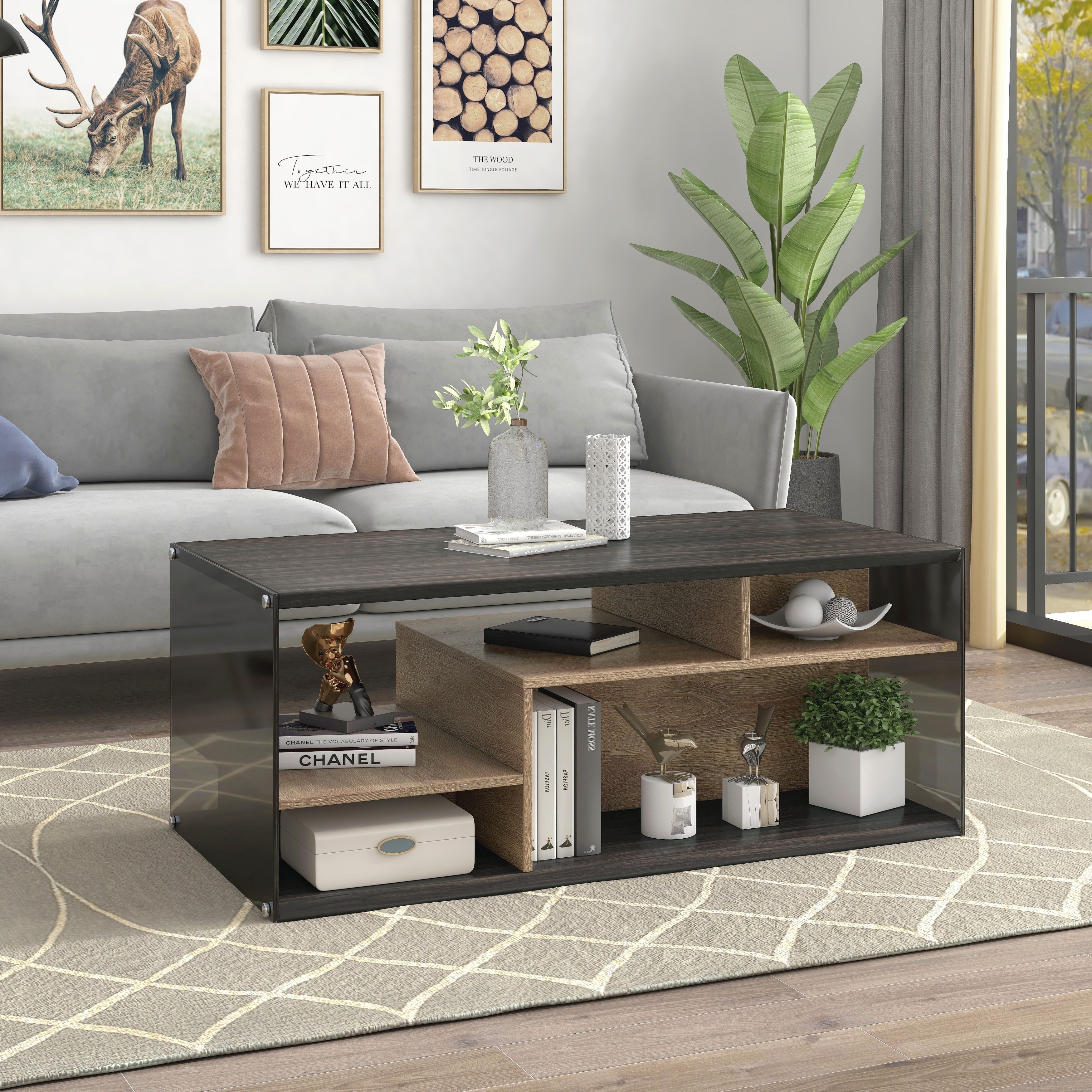 Furniture of America Noella Contemporary Brown 48-inch 8-Shelf Coffee Table