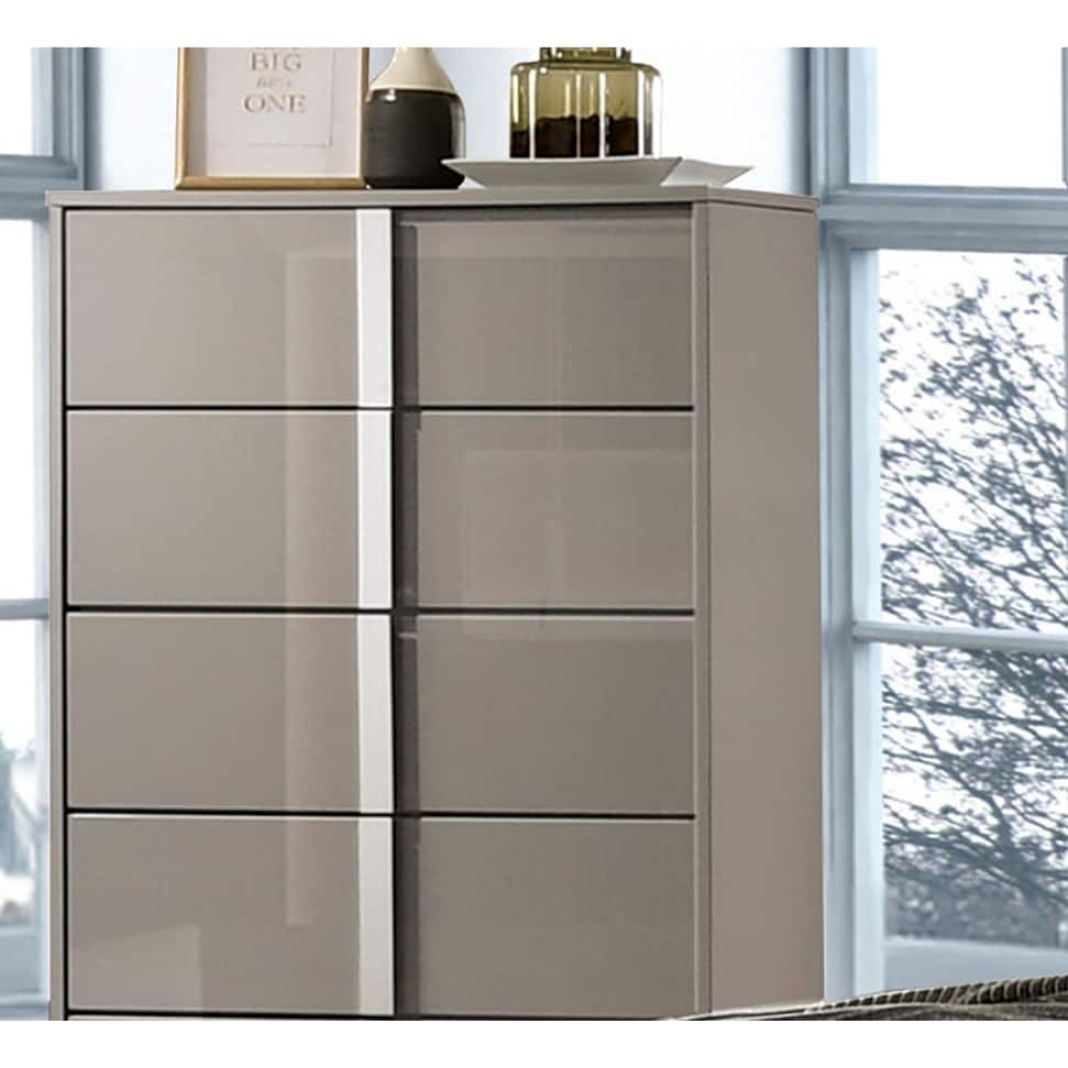 Contemporary Style 1pc Chest UV Finish Chrome Legs And vertical Handles Ball Bearing Glides White Bedroom Furniture