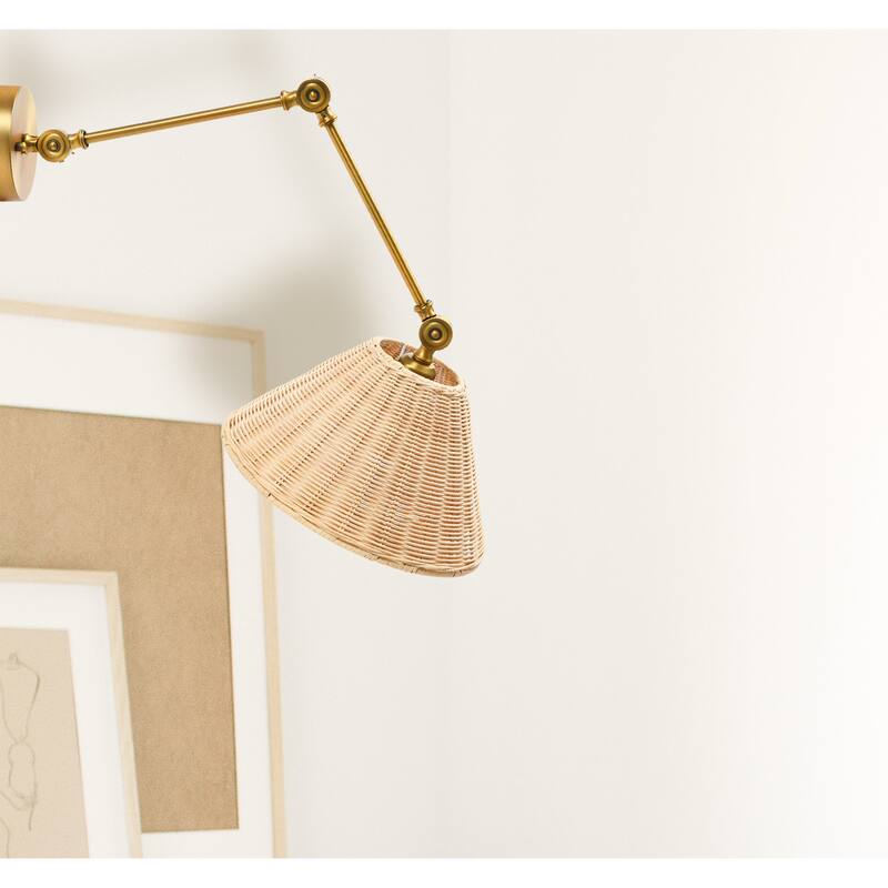Adjustable Wall Sconce with Rattan Shade