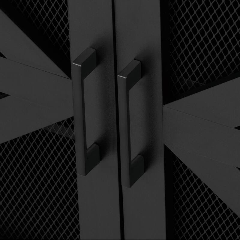 55'' Sliding Barn Door Sideboard with 3 Drawers, Particle Board & Metal Mesh Storage Cabinet