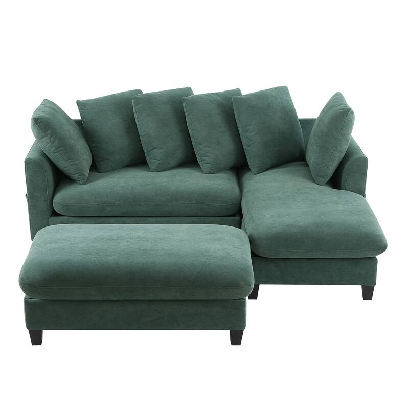 83" Chenille L-Shaped Sectional Sofa with Storage Ottoman and 6 Throw Pillows