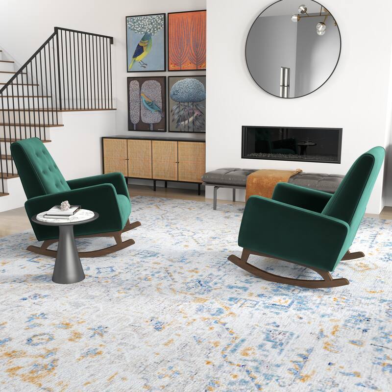 Werman Mid Century Pillow Back Linen Lounge Chair (Set of 2) - Green