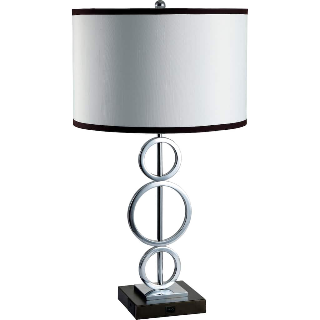 29" Silver Metal Bedside Geo Table Lamp With White and Black Trim Classic Drum Shade - 16 x 16 x 29