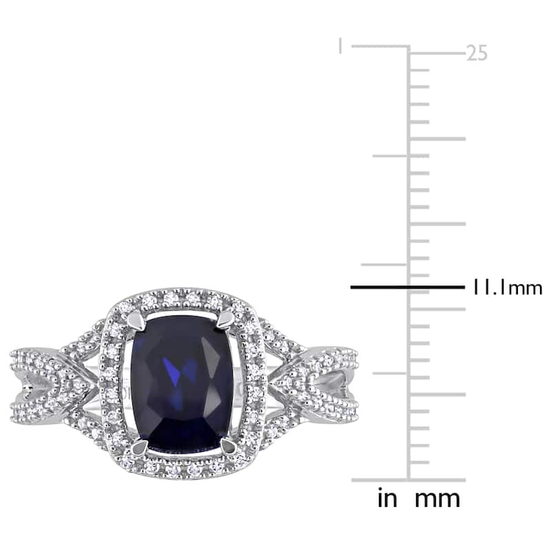 Miadora 2 1/5ct TGW Cushion-cut Created Blue Sapphire and 1/6ct TDW Diamond Crossover Ring in 10k White Gold