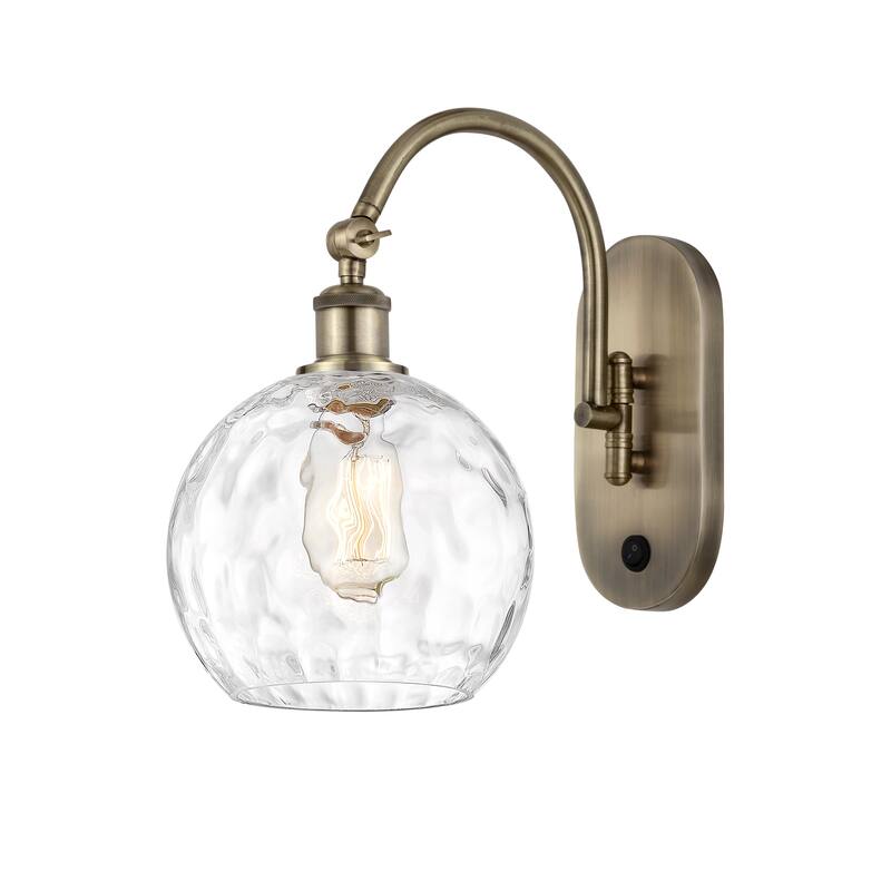 Innovations Lighting Ballston Athens Water Glass 8" - 1 Light 8" Sconce - Arm Swivels Side To Side - Antique Brass/Clear Water Glass