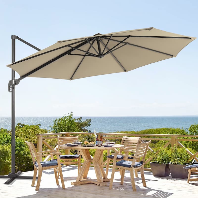 BONOSUKI 11FT Cantilever Patio Umbrella 360 Rotation Angle Adjustment - Tan
