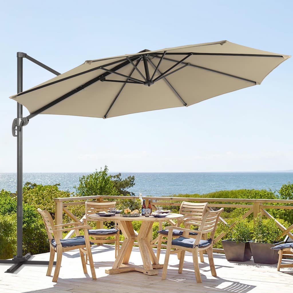 BONOSUKI 11FT Cantilever Patio Umbrella 360 Rotation Angle Adjustment