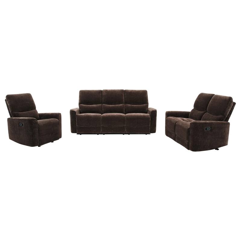 Navarro Upholstered Reclining Sofa Set - Dark Brown - 3 Piece