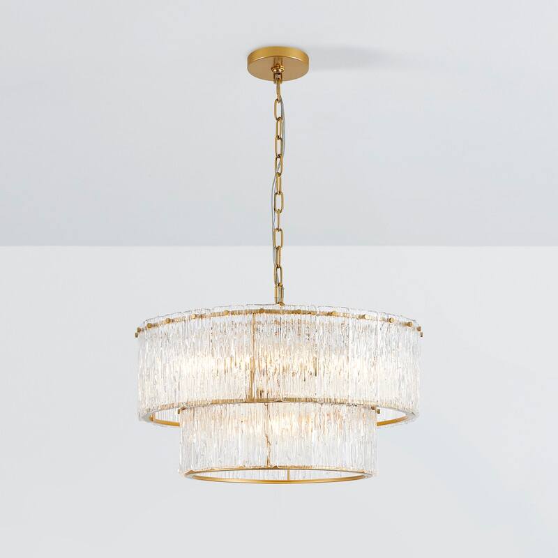 KAWOTI 2-Tiered Modern Glam Chandelier with Texcture Glass