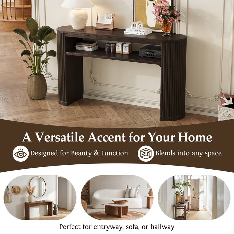 Rustic Console Table Espresso Entryway Table Sofa Table with Fluted ...
