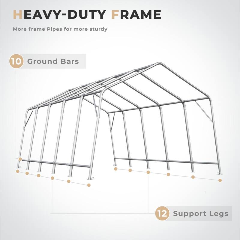 EROMMY Portable Outdoor Storage Shelter, Heavy Duty Carport w/Roll-up Doors & Ventilated Windows, Portable Garage Tent Shelter