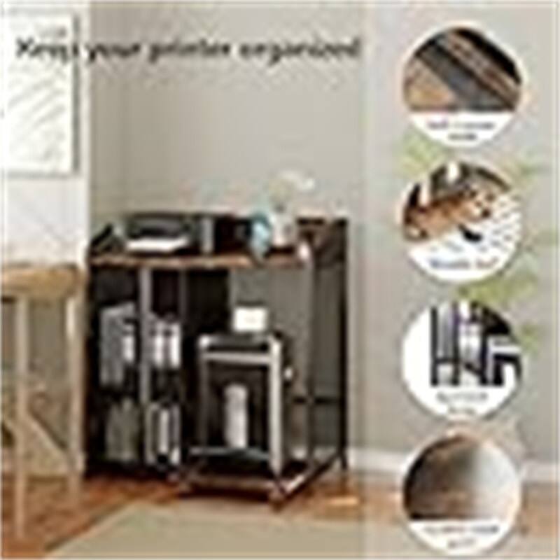 Printer Stand with Charging Station - 18.9"D x 20.86"W x 27.36"H