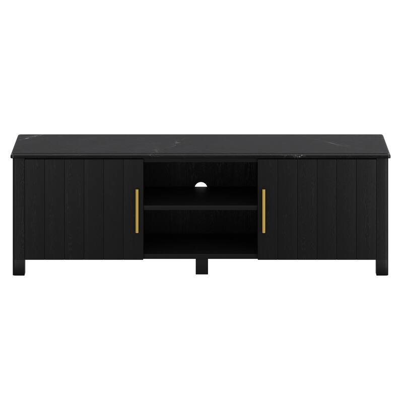 Mid-Century Modern Solid Wood & Marble Media Cabinet