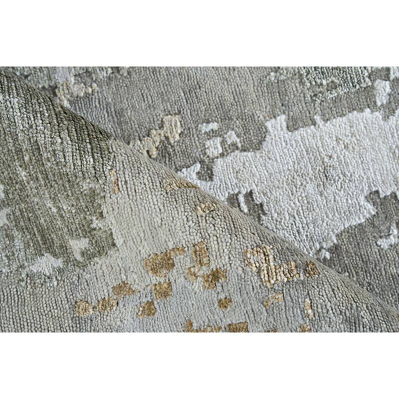 EXQUISITE RUGS Cosmo Hand-knotted Wool/Bamboo Silk Silver/Beige/Blue Area Rug.
