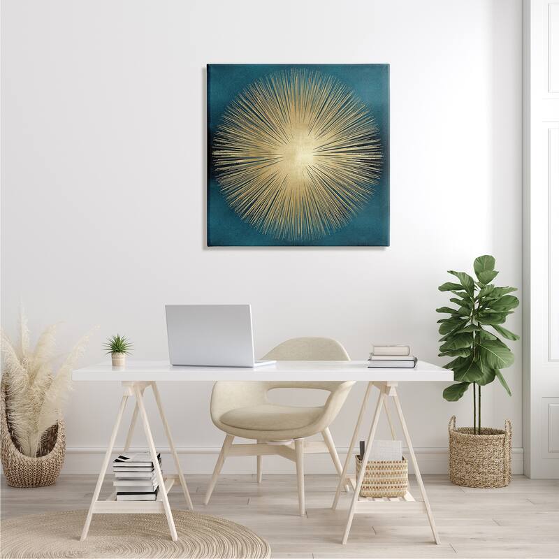 Stupell Abstract Deco Sunburst Shape Over Dark Blue Canvas Wall Art - Yellow