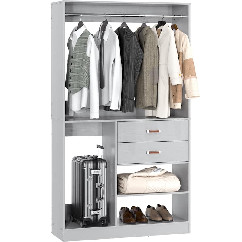 Rackcog Freestanding Closet Organizer with Hanging Rod, Closet System Wardrobe with Wood Drawers