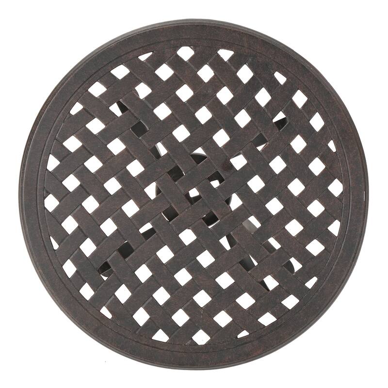 Roomfitters Outdoor 18" Cast Aluminum Side Table with Lattice Top, Patio Accent Table, Bronze