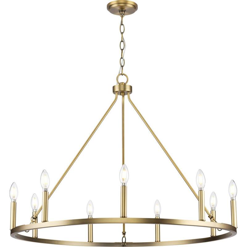 Gilliam Collection Nine-Light Vintage Brass New Traditional Chandelier - 35.5 in x 35.5 in x 26.5 in