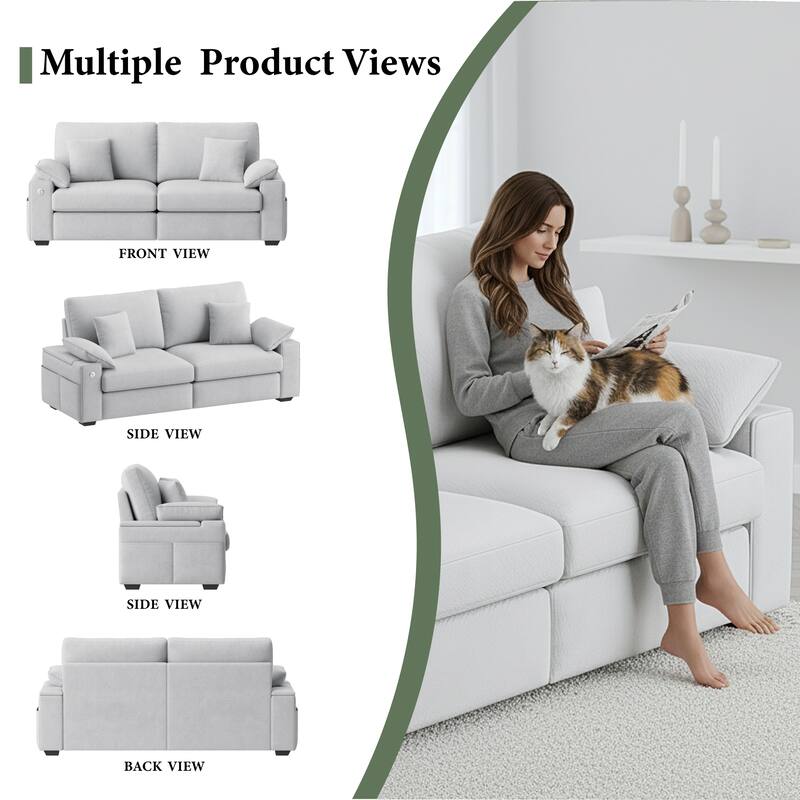 Modern Loveseat Sofa with USB Charging & Removable Covers