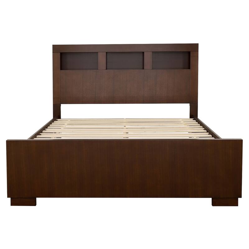 Storage Bed with Headboard & Lighting - Cappuccino Finish - Modern Bedroom Furniture