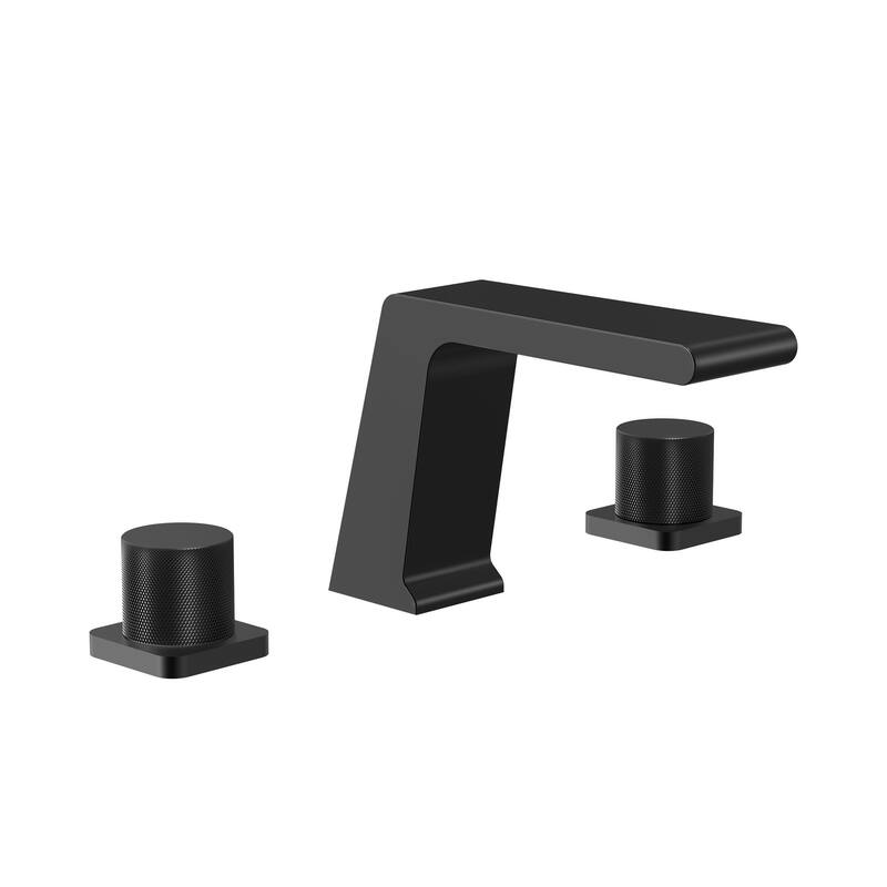 GRANDJOY 3-Hole Waterfall Bathroom Sink Faucet with Dual Handles, Widespread Installation - Matte Black