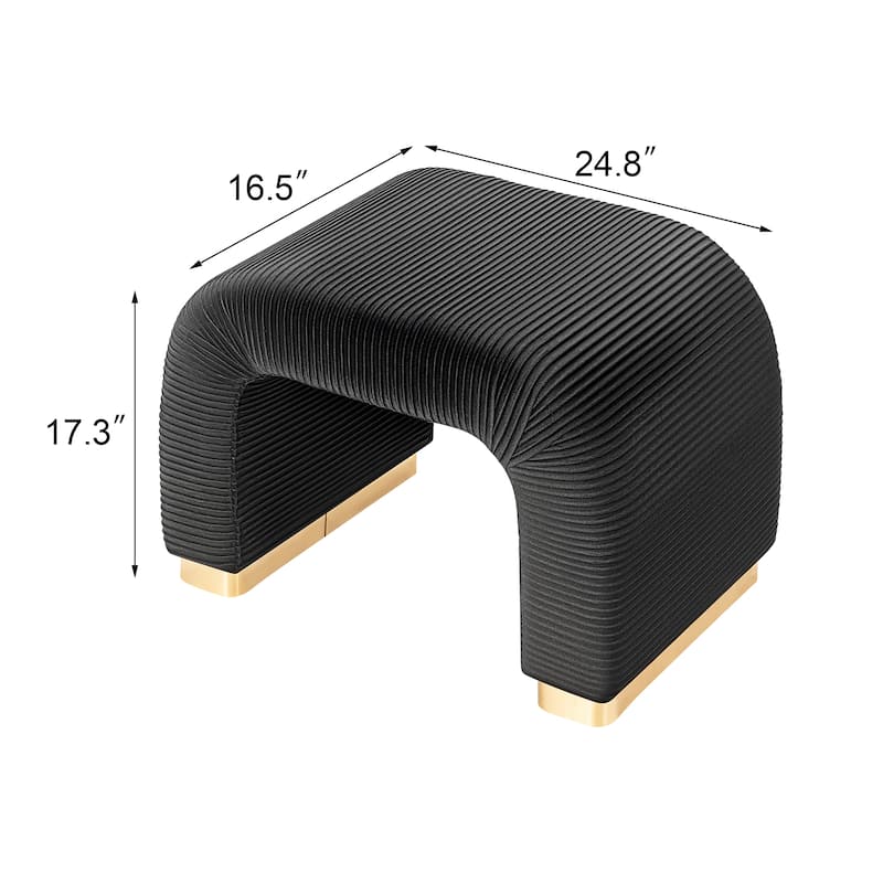 Adeco Arched Ottoman Bench with Pleated Design